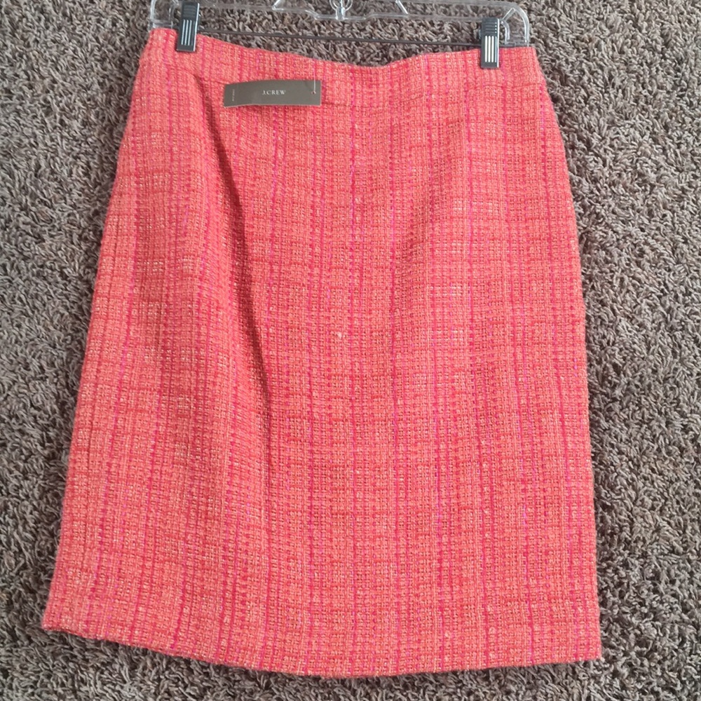 NWT J. Crew Coral Lightweight Tweed Pencil Skirt